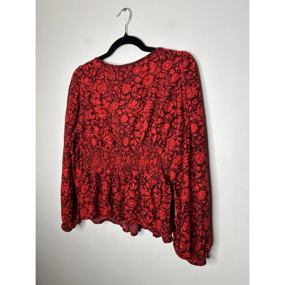 Knox Rose Women's Red Floral Boho Peasant Fairy Long Sleeve Shirt Size Large - Picture 9 of 10
